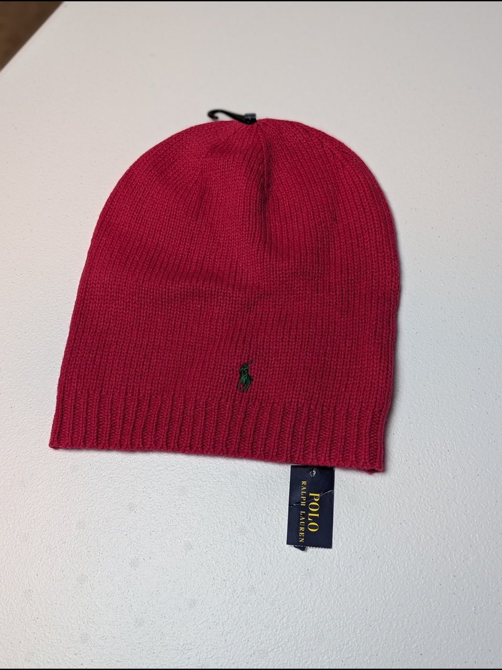 NWT Polo Ralph Lauren Red 100% Merino Wool Pony Knit Beanie Hat